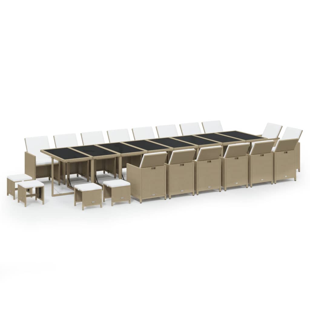spisebordssæt til haven 21 dele med hynder polyrattan beige