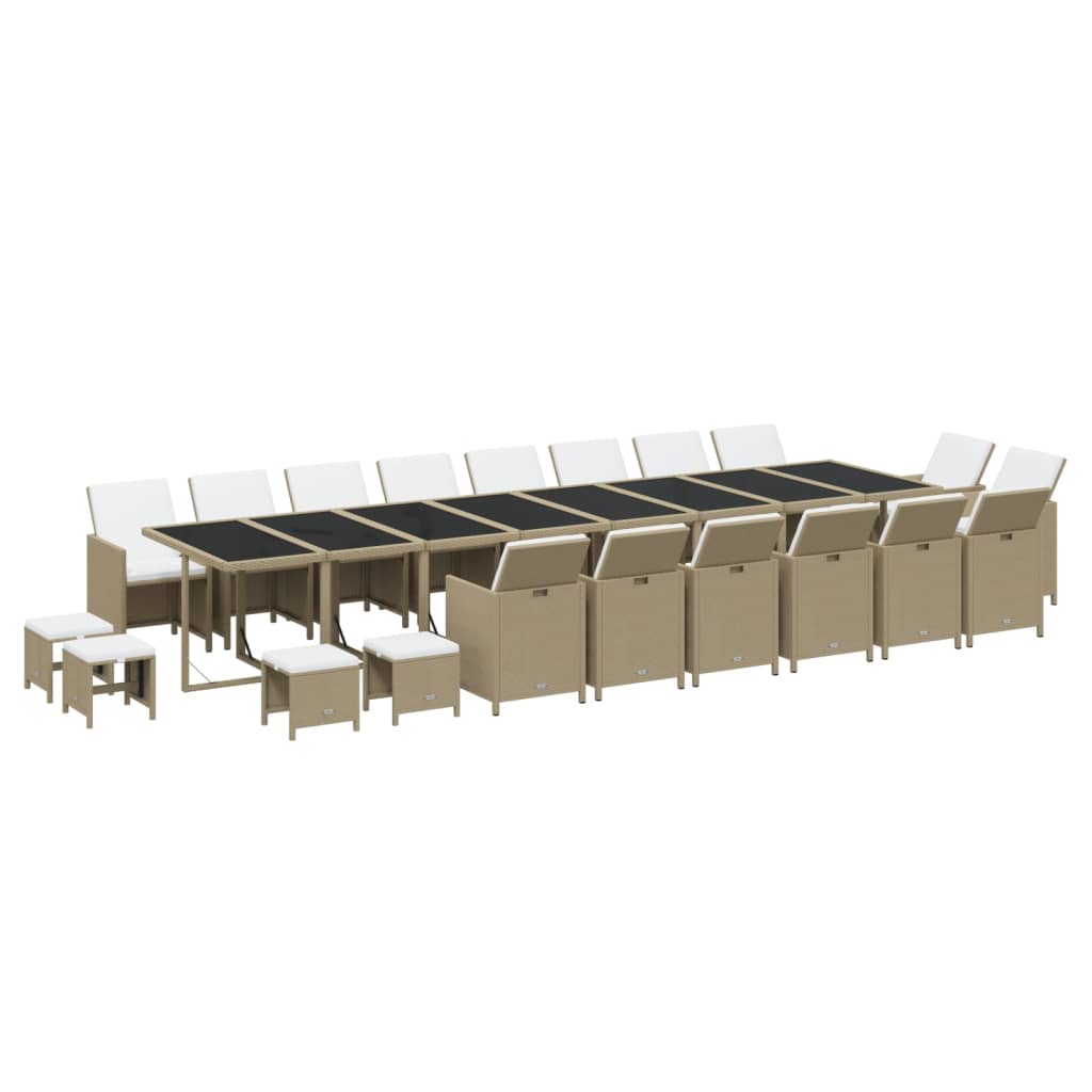 spisebordssæt til haven 21 dele med hynder polyrattan beige