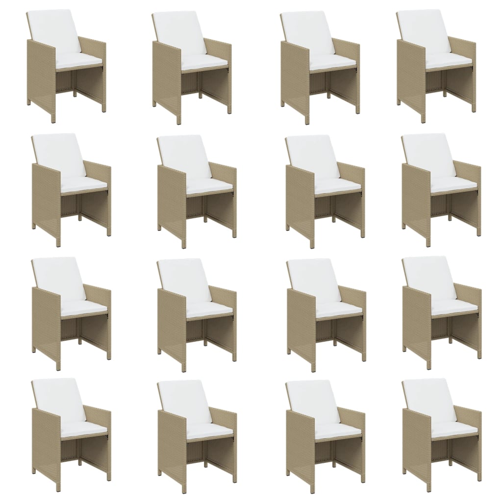 spisebordssæt til haven 21 dele med hynder polyrattan beige