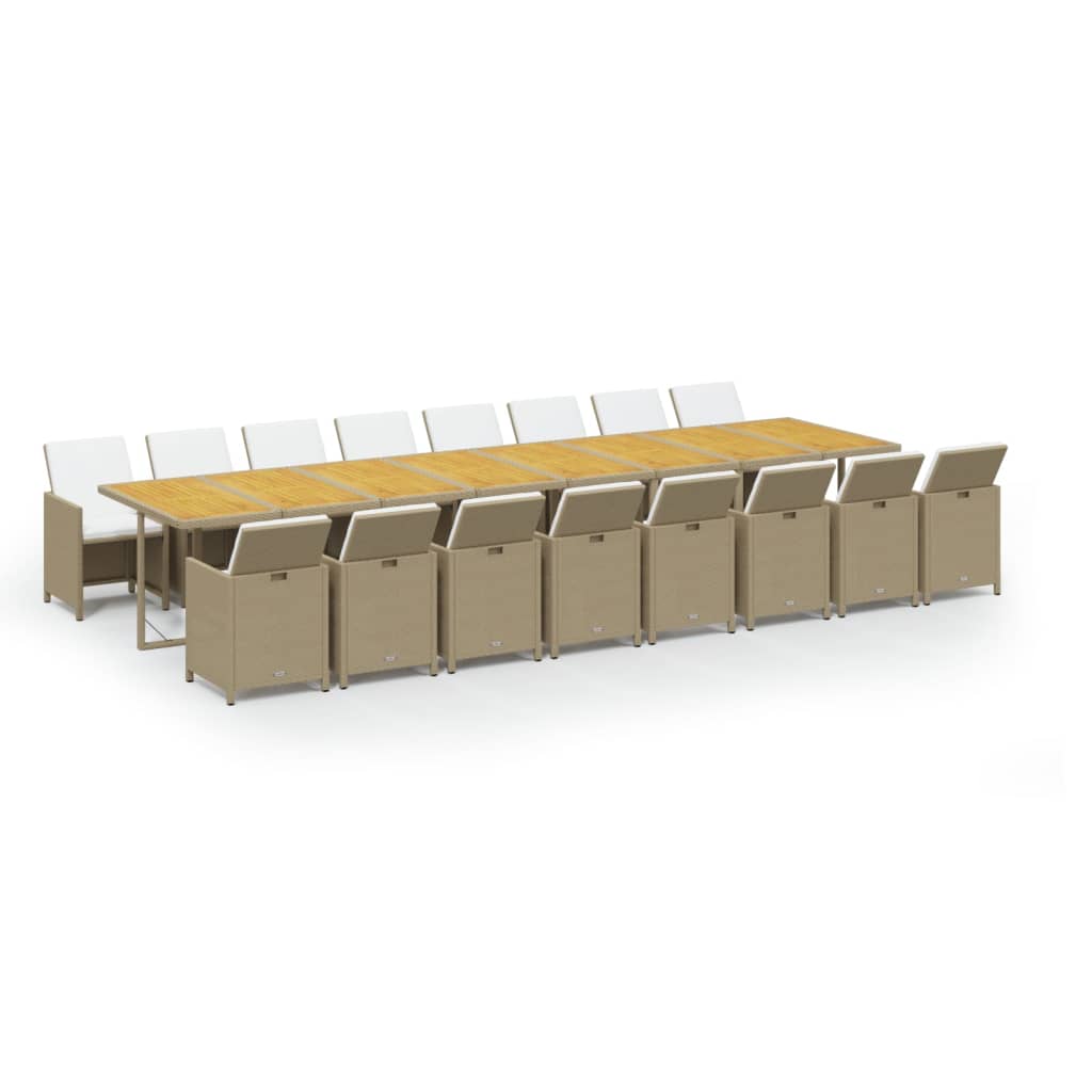 spisebordssæt til haven 17 dele med hynder polyrattan beige