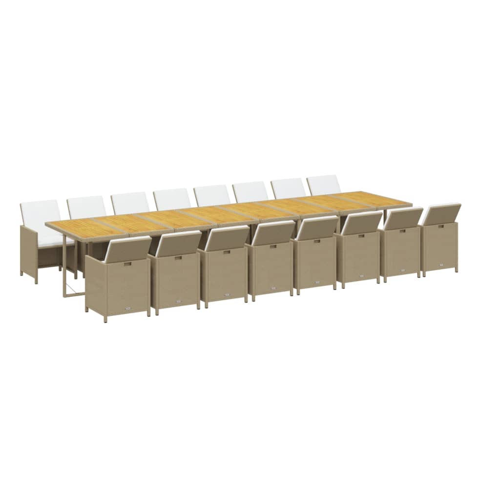 spisebordssæt til haven 17 dele med hynder polyrattan beige