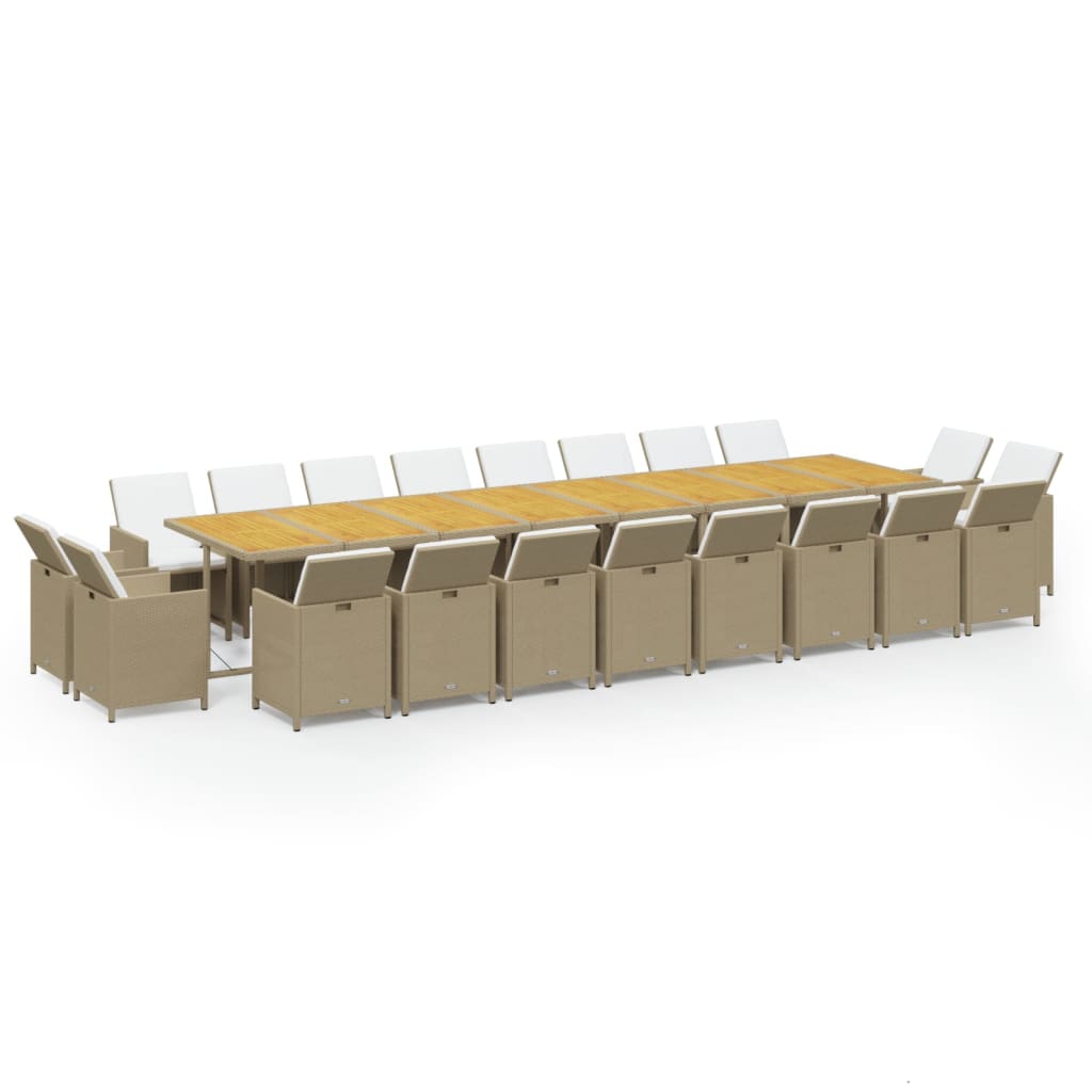 spisebordssæt til haven 21 dele med hynder polyrattan beige