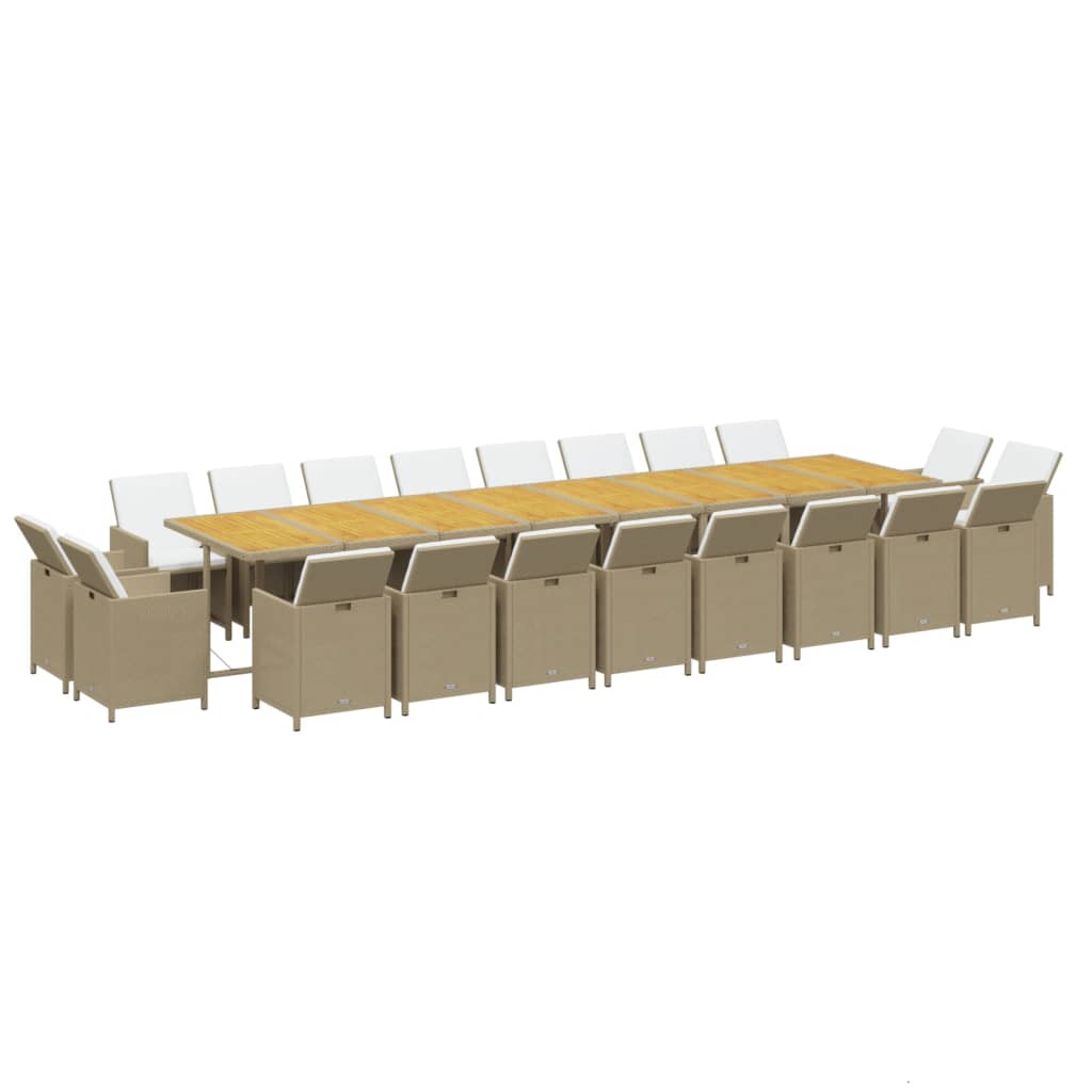 spisebordssæt til haven 21 dele med hynder polyrattan beige