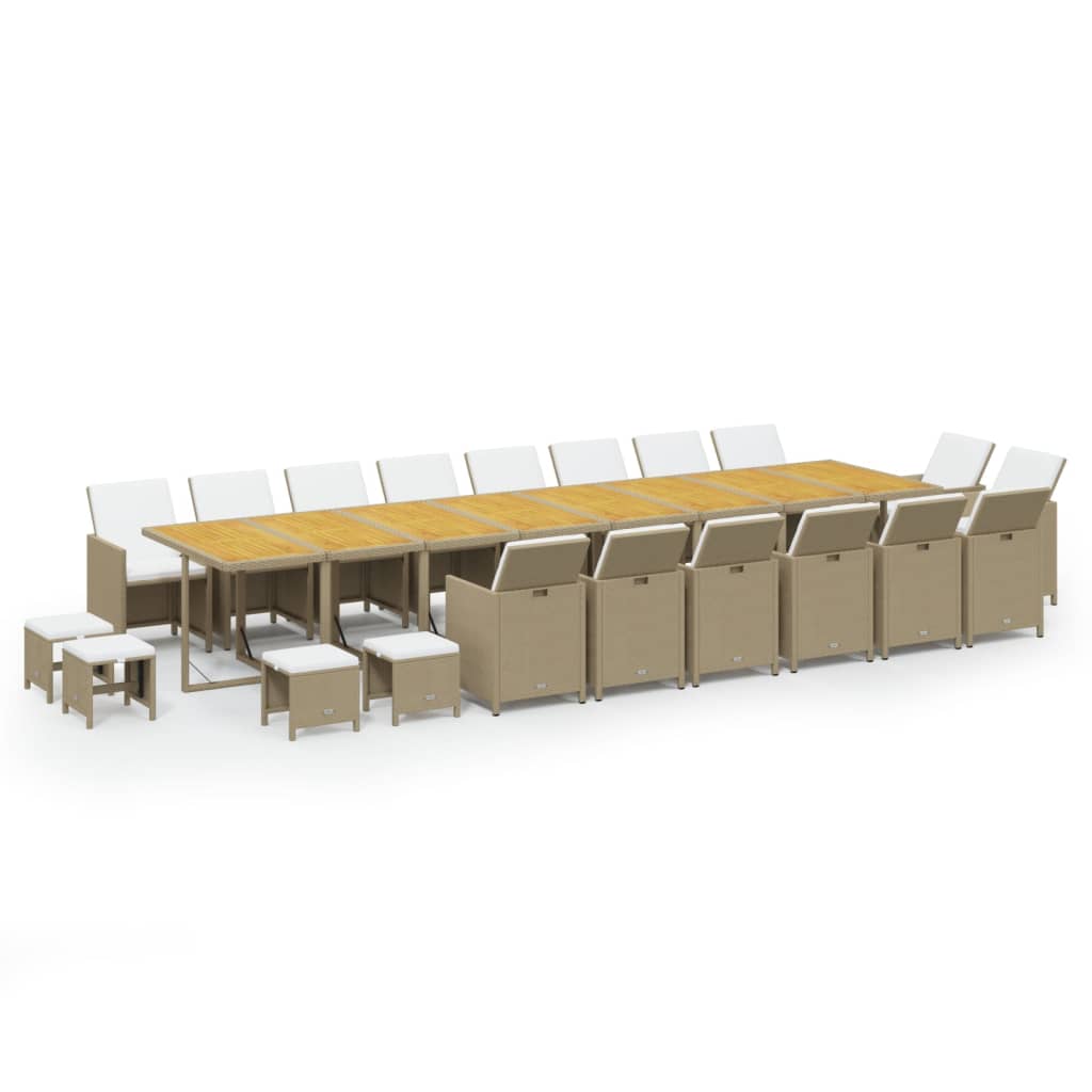 spisebordssæt til haven 21 dele med hynder polyrattan beige
