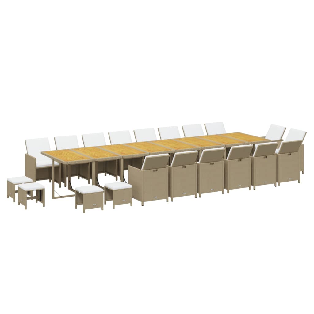 spisebordssæt til haven 21 dele med hynder polyrattan beige