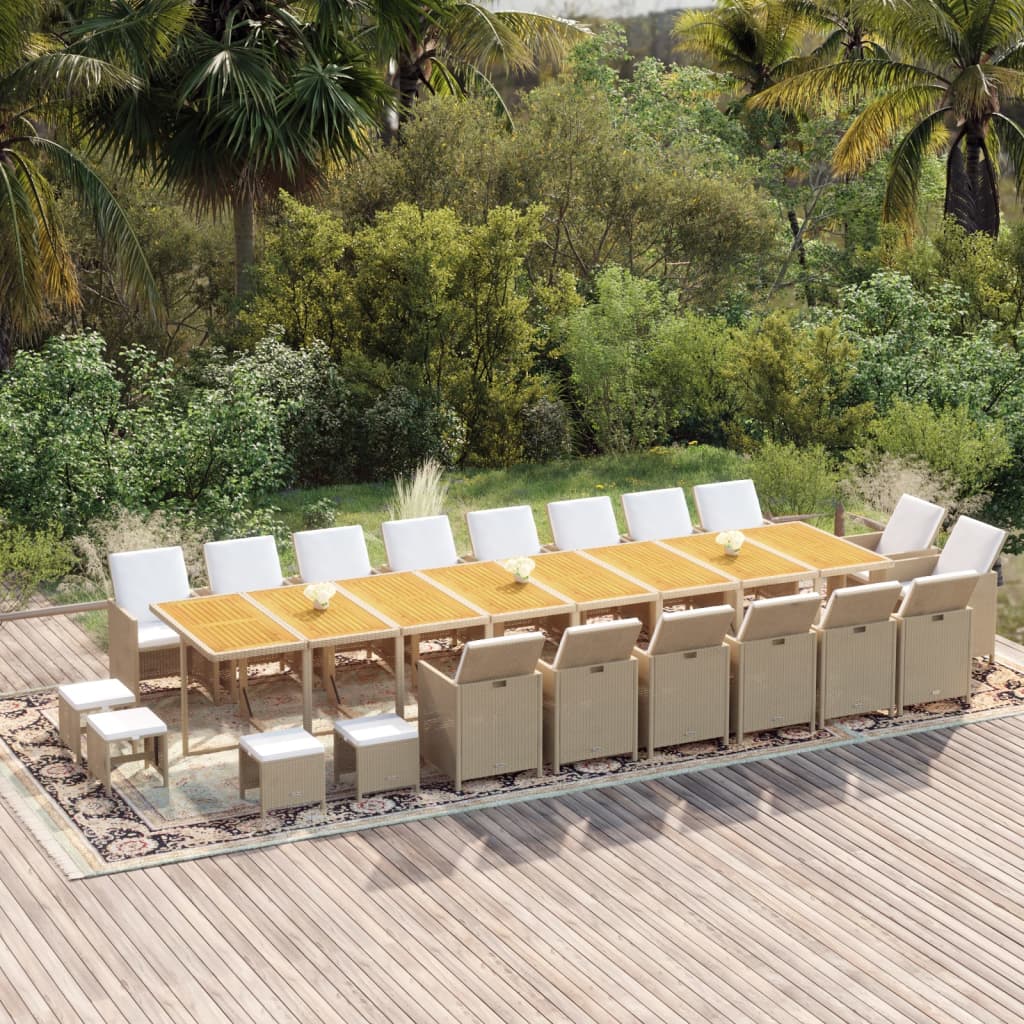 spisebordssæt til haven 21 dele med hynder polyrattan beige