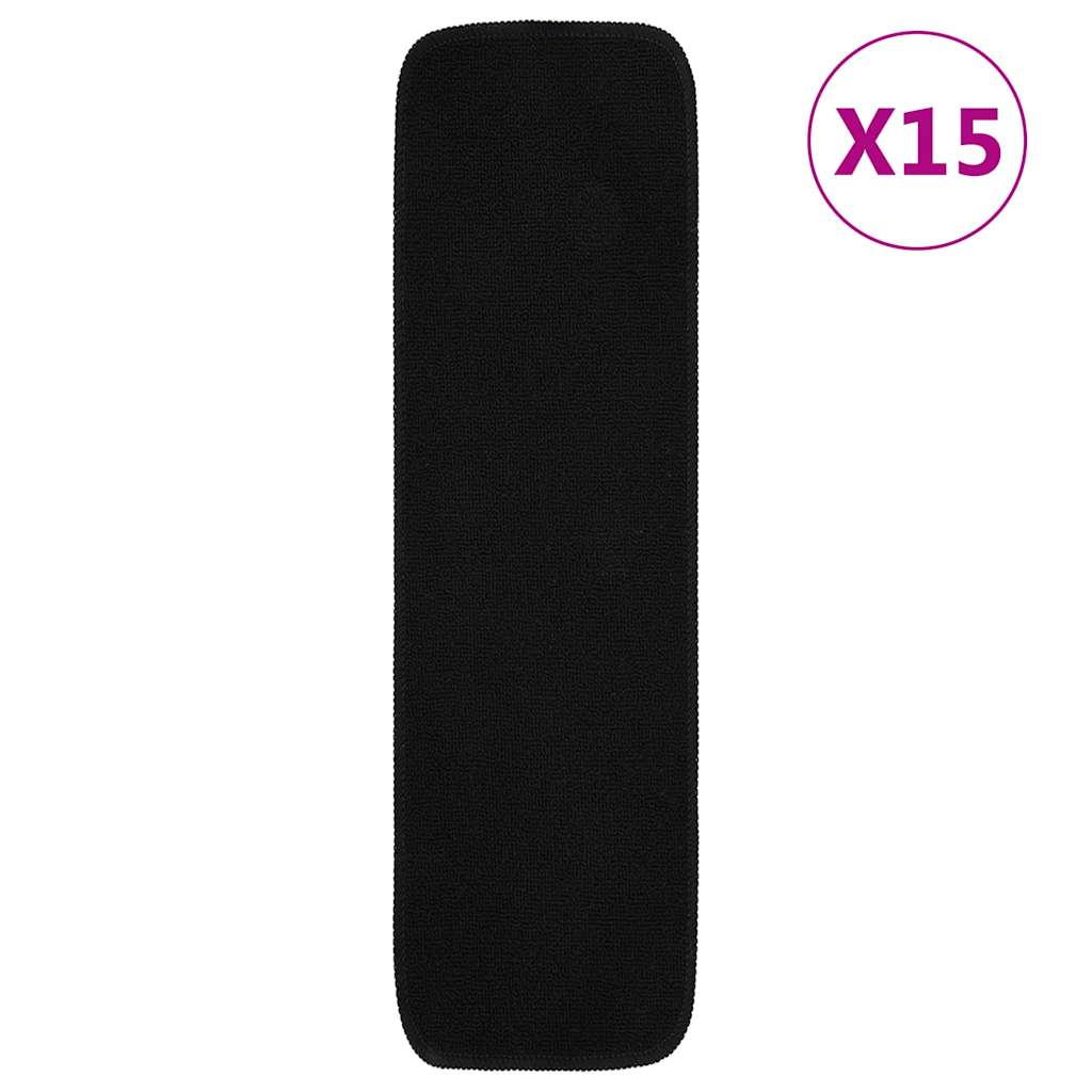 skridsikre trappemåtter 15 stk. 75x20 cm rektangulær sort