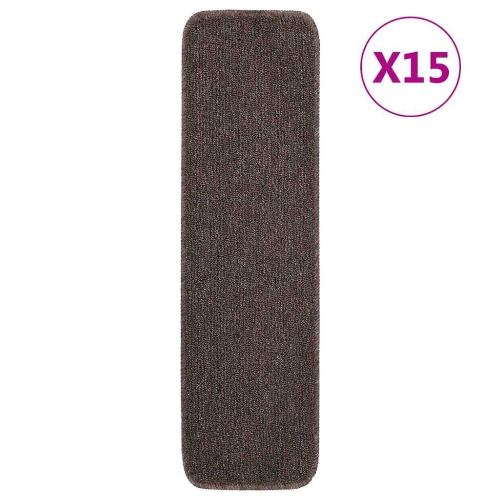 skridsikre trappemåtter 15 stk. 75x20 cm rektangulær brun
