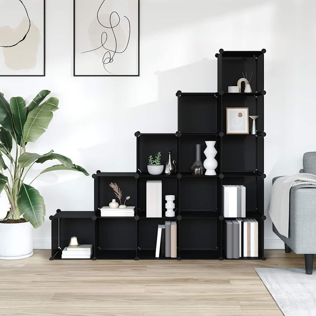 kubeformede opbevaringskasser 15 stk. PP sort