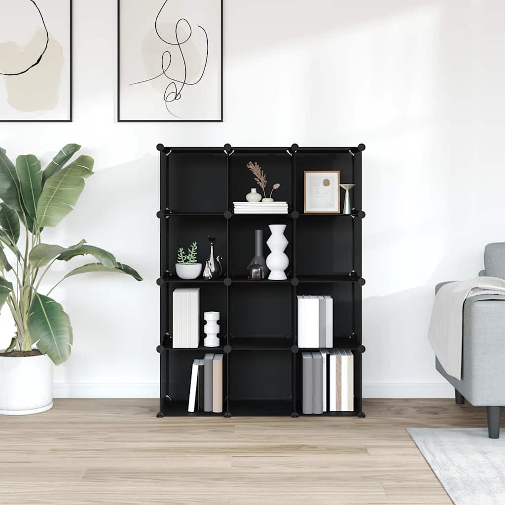 kubeformede opbevaringskasser 12 stk. PP sort