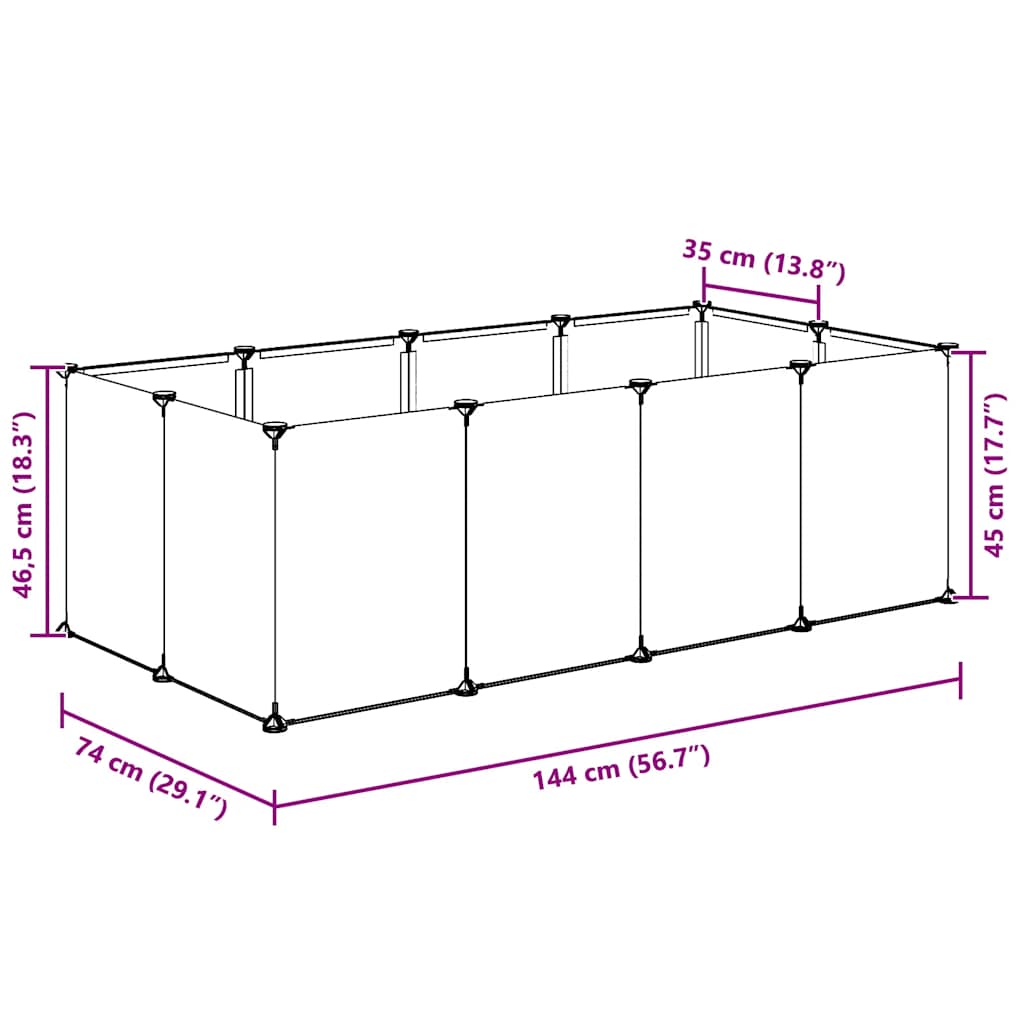 lille dyrebur 144x74x46,5 cm PP og stål sort