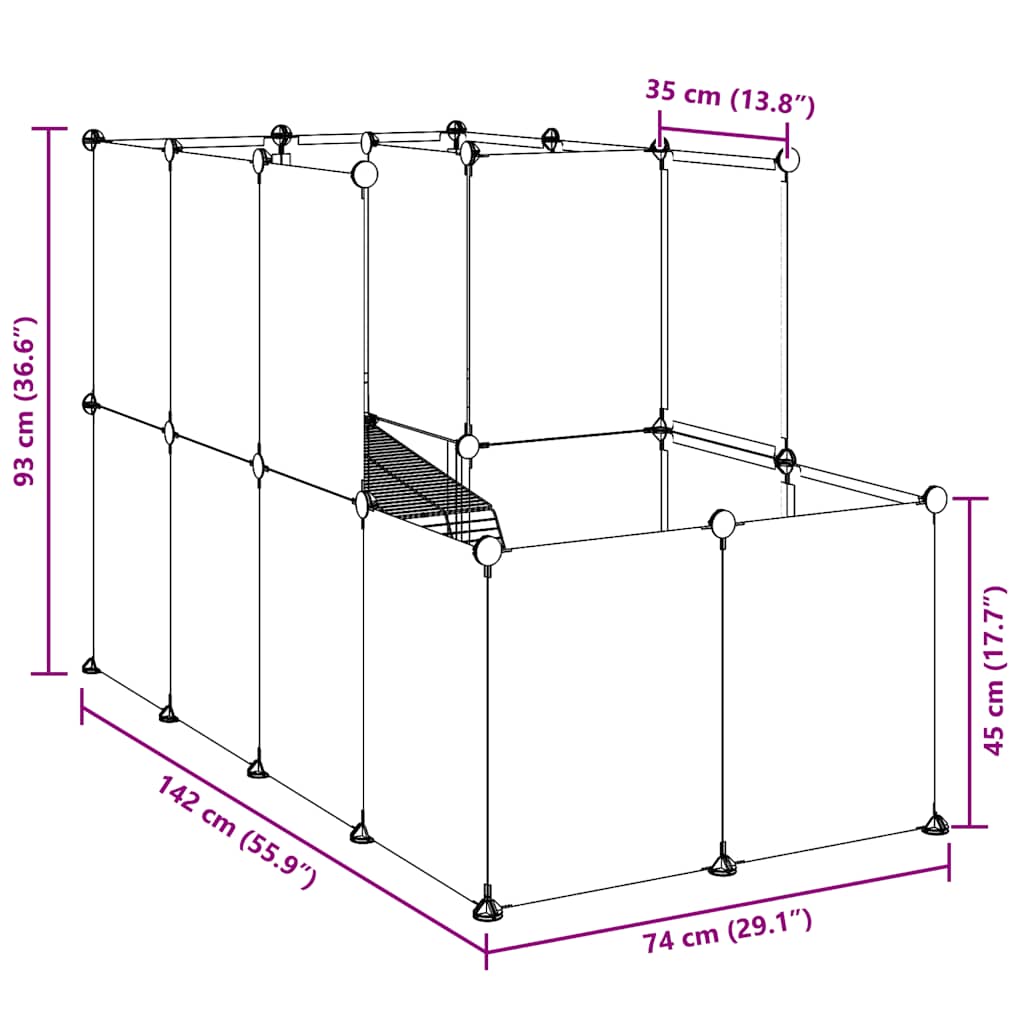 lille dyrebur 142x74x93 cm PP og stål sort