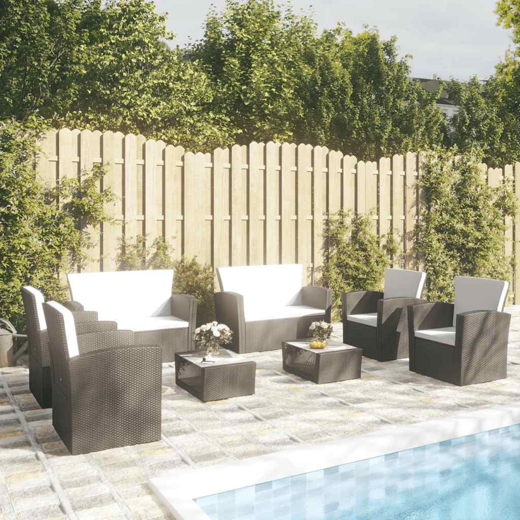 loungesæt til haven 8 dele med hynder polyrattan sort