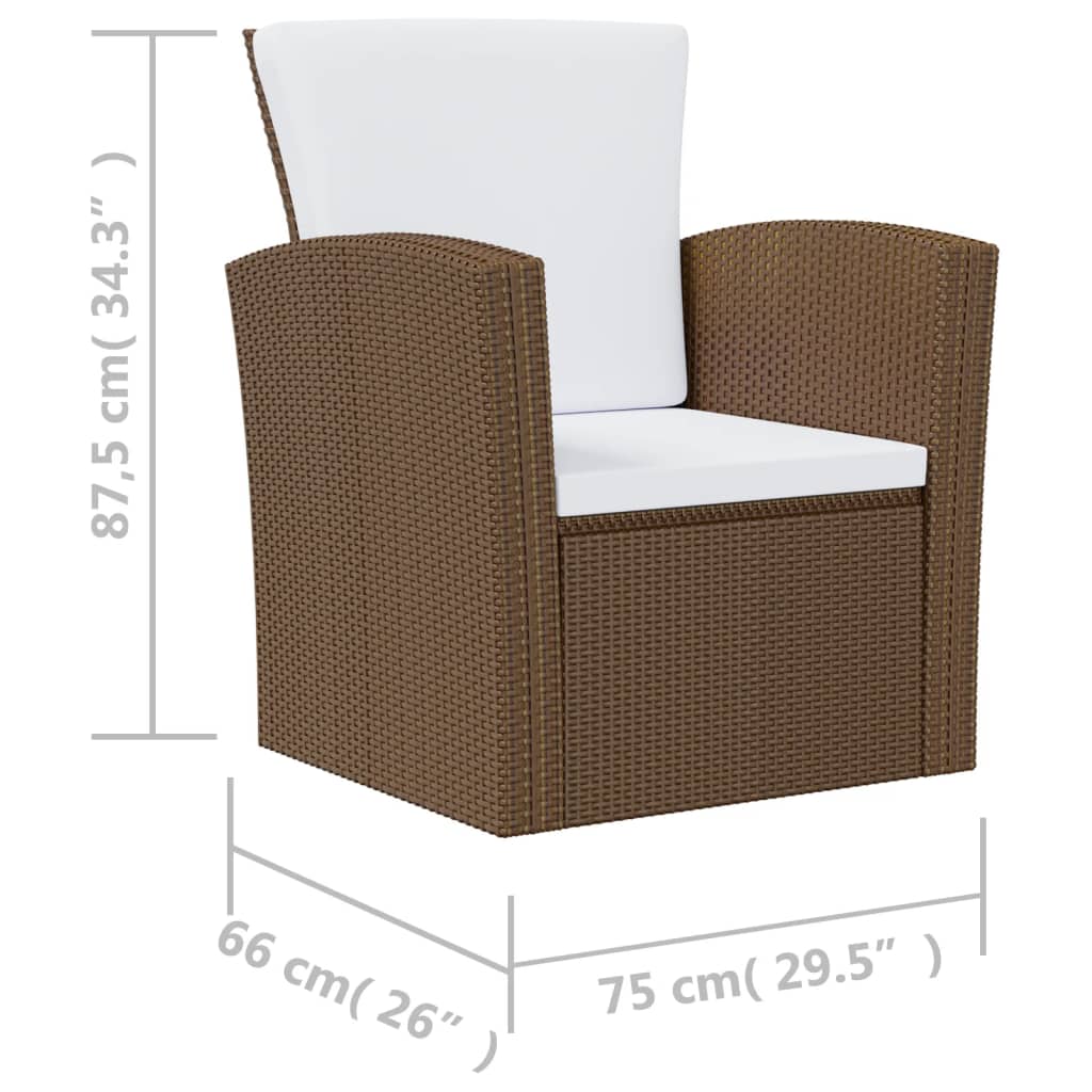 loungesæt til haven 8 dele med hynder polyrattan brun
