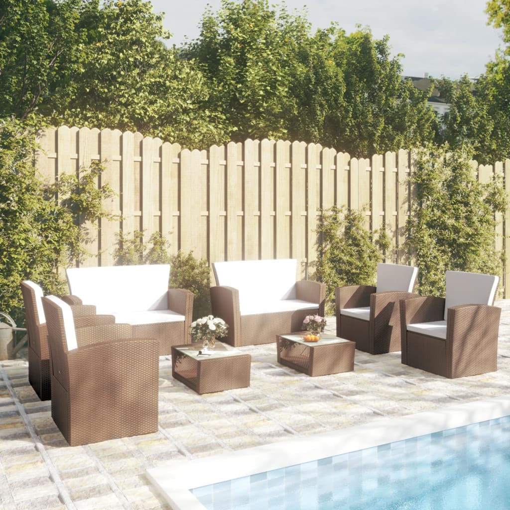 loungesæt til haven 8 dele med hynder polyrattan brun