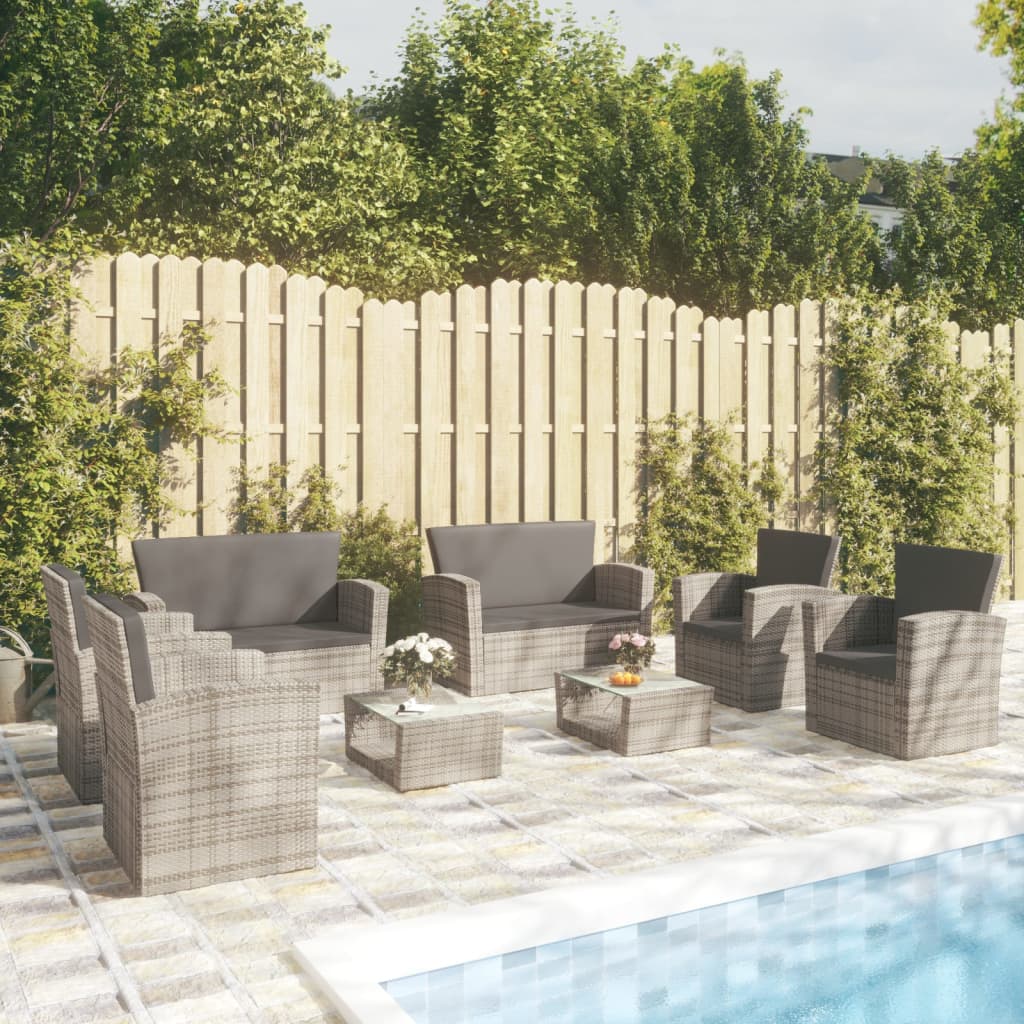 loungesæt til haven 8 dele med hynder polyrattan grå