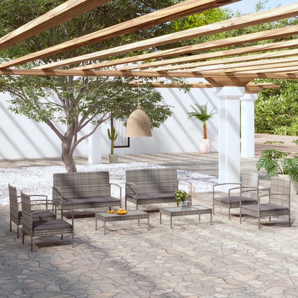 loungesæt til haven 8 dele med hynder polyrattan grå