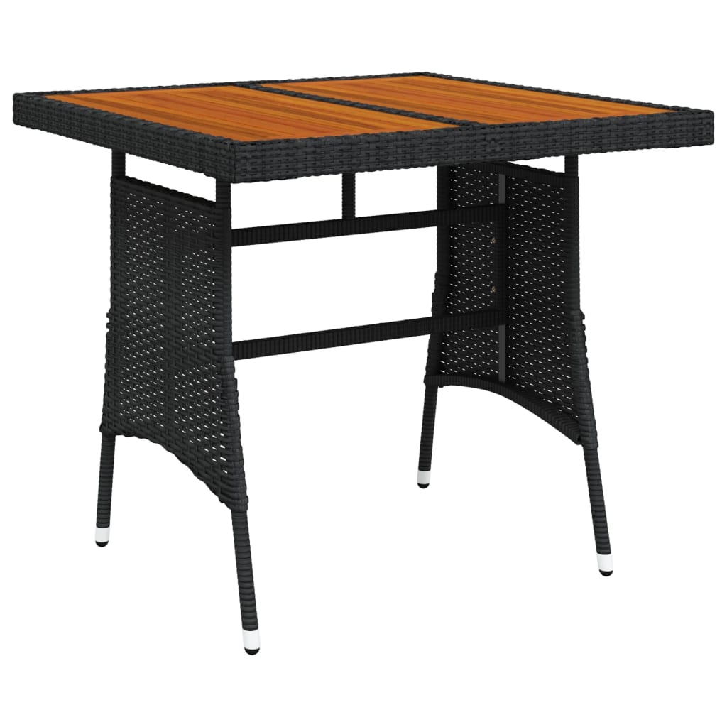 havebord 70x70x72 cm polyrattan og massivt akacietræ sort
