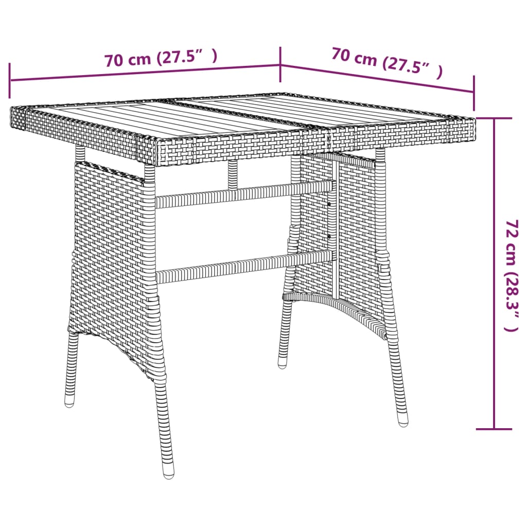 havebord 70x70x72 cm polyrattan og massivt akacietræ sort