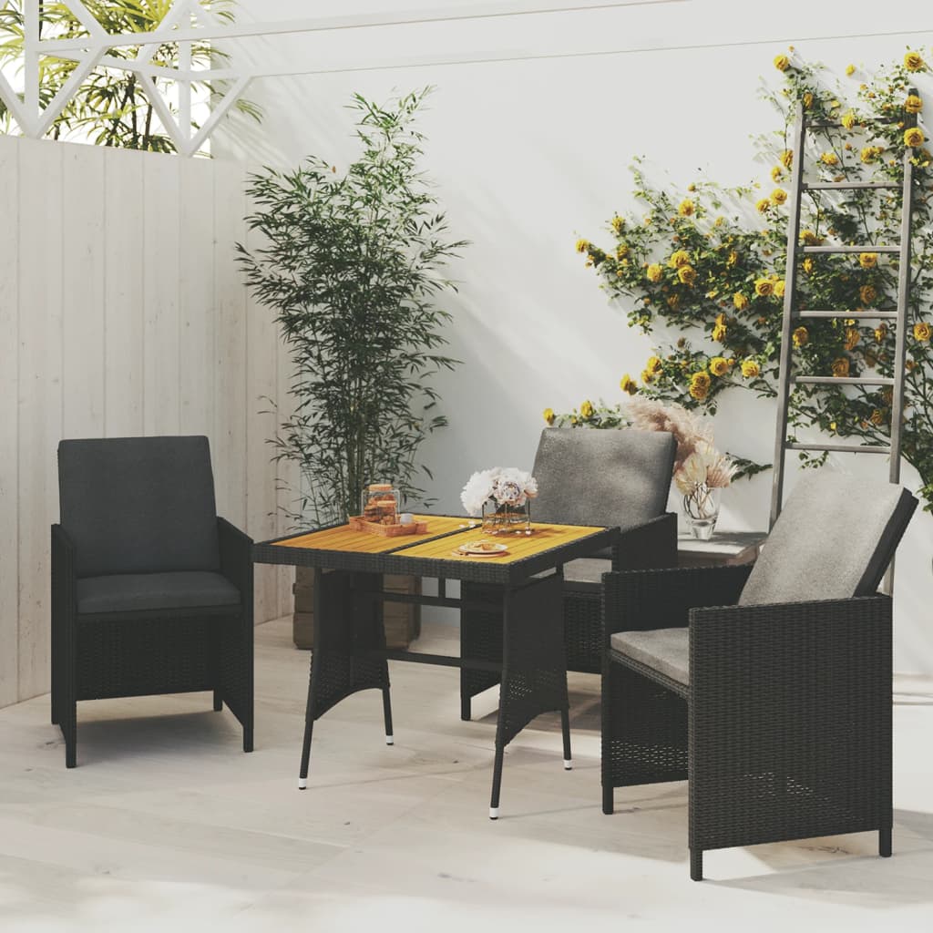 havebord 70x70x72 cm polyrattan og massivt akacietræ sort