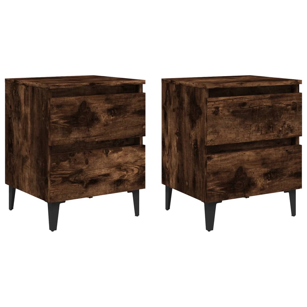 sengeborde 2 stk. med metalben 40x35x50 cm røget egetræsfarve