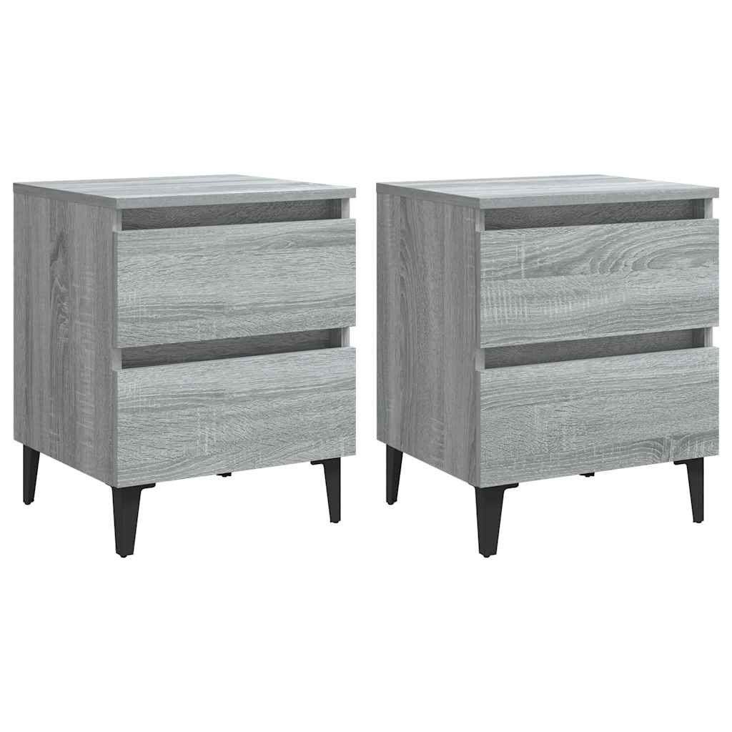 sengeborde 2 stk. med metalben 40x35x50 cm grå sonoma-eg