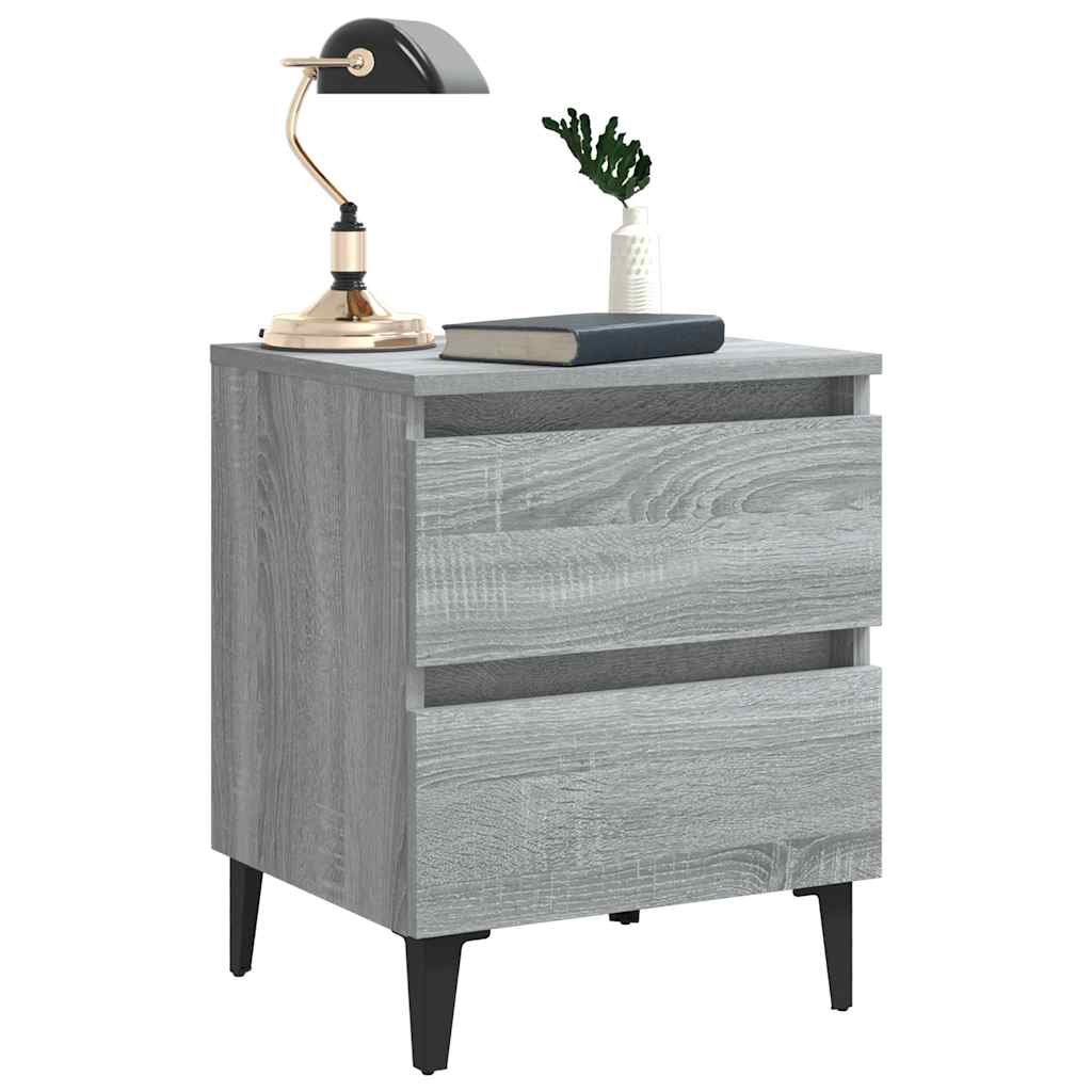 sengeborde 2 stk. med metalben 40x35x50 cm grå sonoma-eg