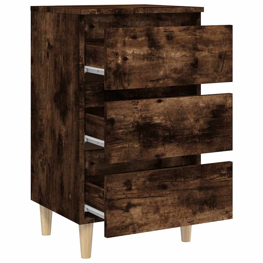 sengebord med massive træben 40x35x69 cm røget egetræsfarve