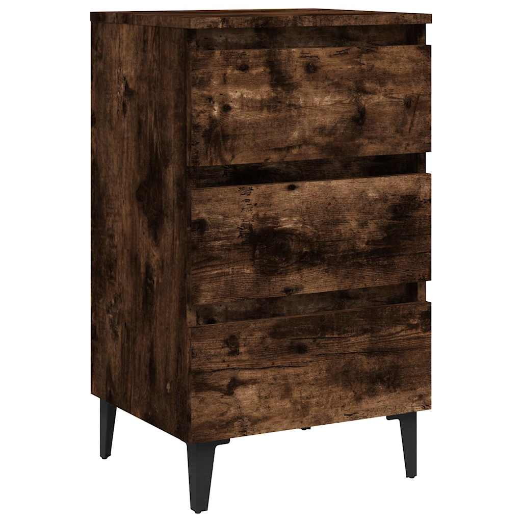 sengebord med metalben 40x35x69 cm røget egetræsfarve