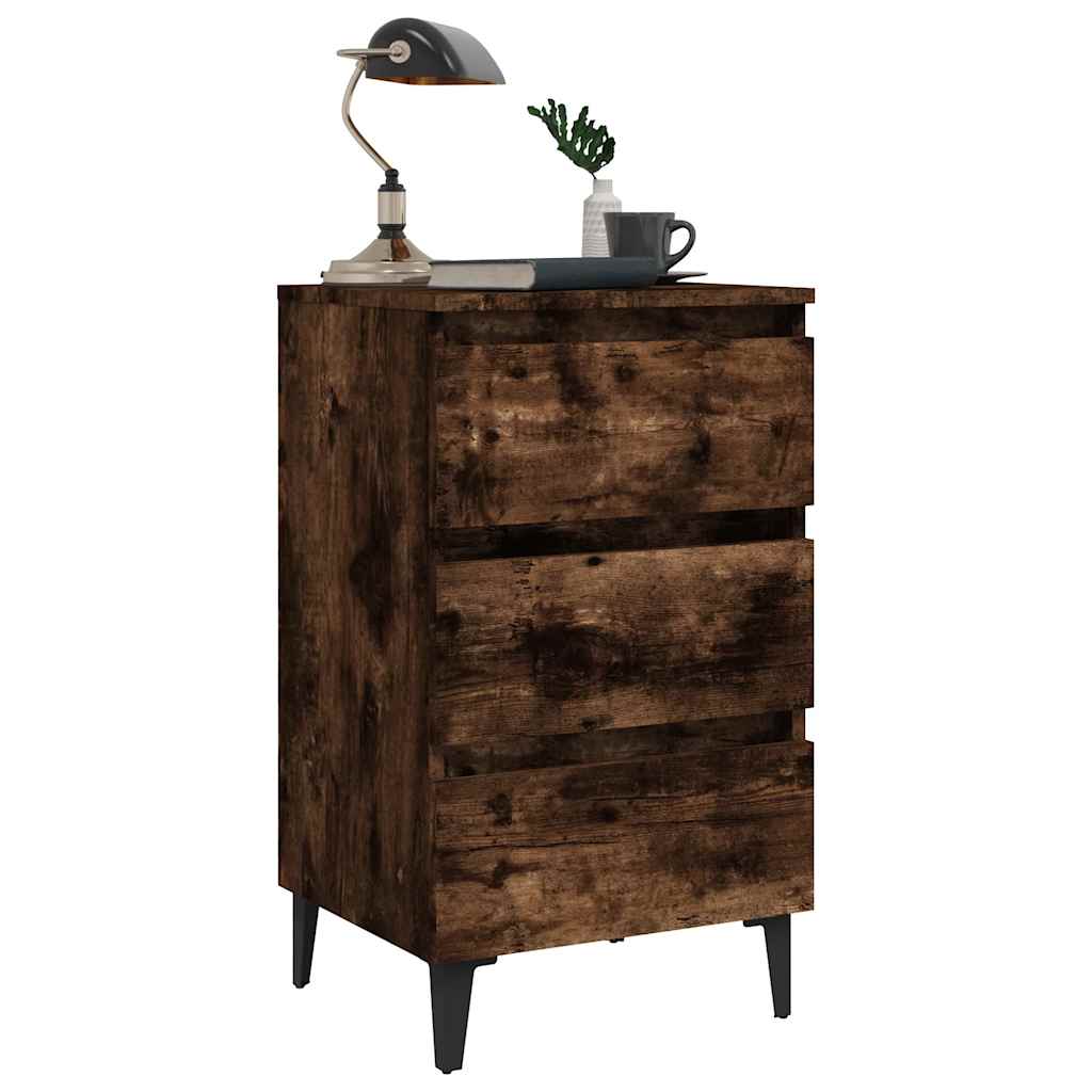 sengebord med metalben 40x35x69 cm røget egetræsfarve