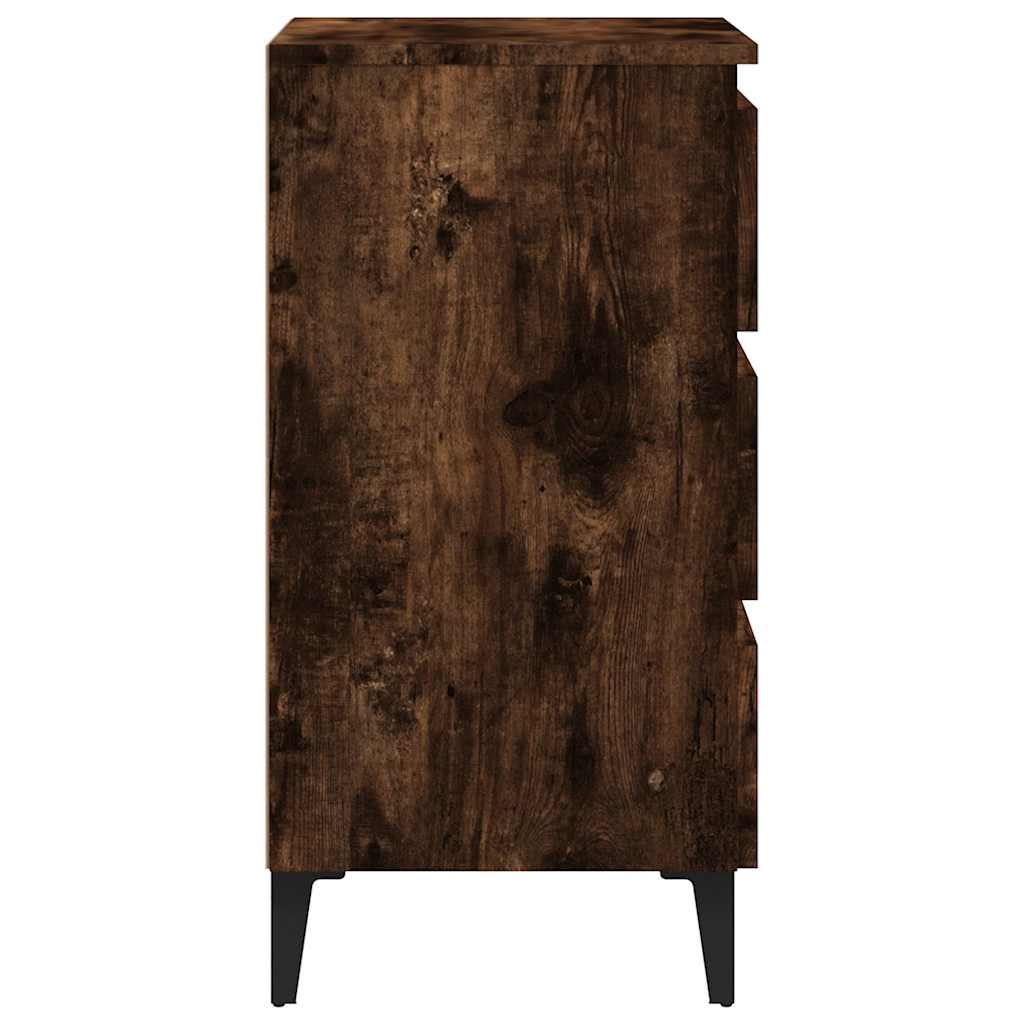 sengebord med metalben 40x35x69 cm røget egetræsfarve