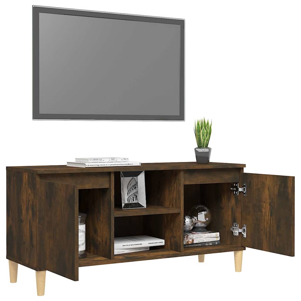 tv-bord med massive træben 103,5x35x50 cm røget egetræsfarve