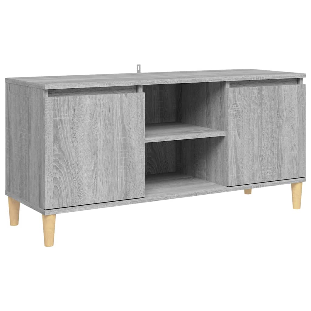 tv-bord med massive træben 103,5x35x50 cm grå sonoma-eg