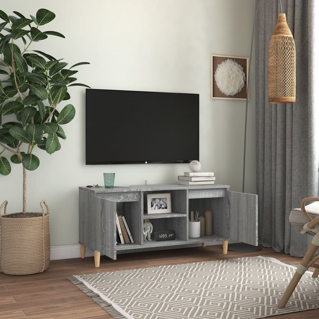 tv-bord med massive træben 103,5x35x50 cm grå sonoma-eg