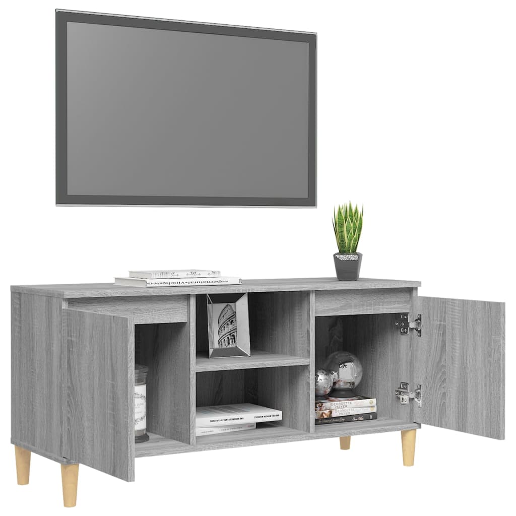 tv-bord med massive træben 103,5x35x50 cm grå sonoma-eg