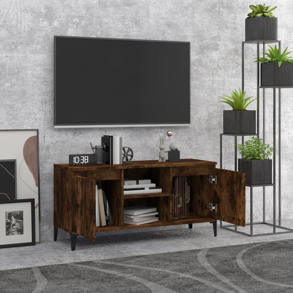 tv-skab med metalben 103,5x35x50 cm røget egetræsfarve