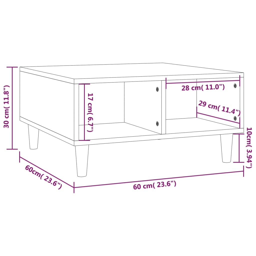 sofabord 60x60x30 cm konstrueret træ grå sonoma-eg