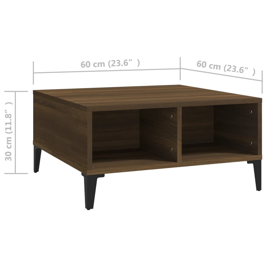 sofabord 60x60x30 cm konstrueret træ brun egetræ
