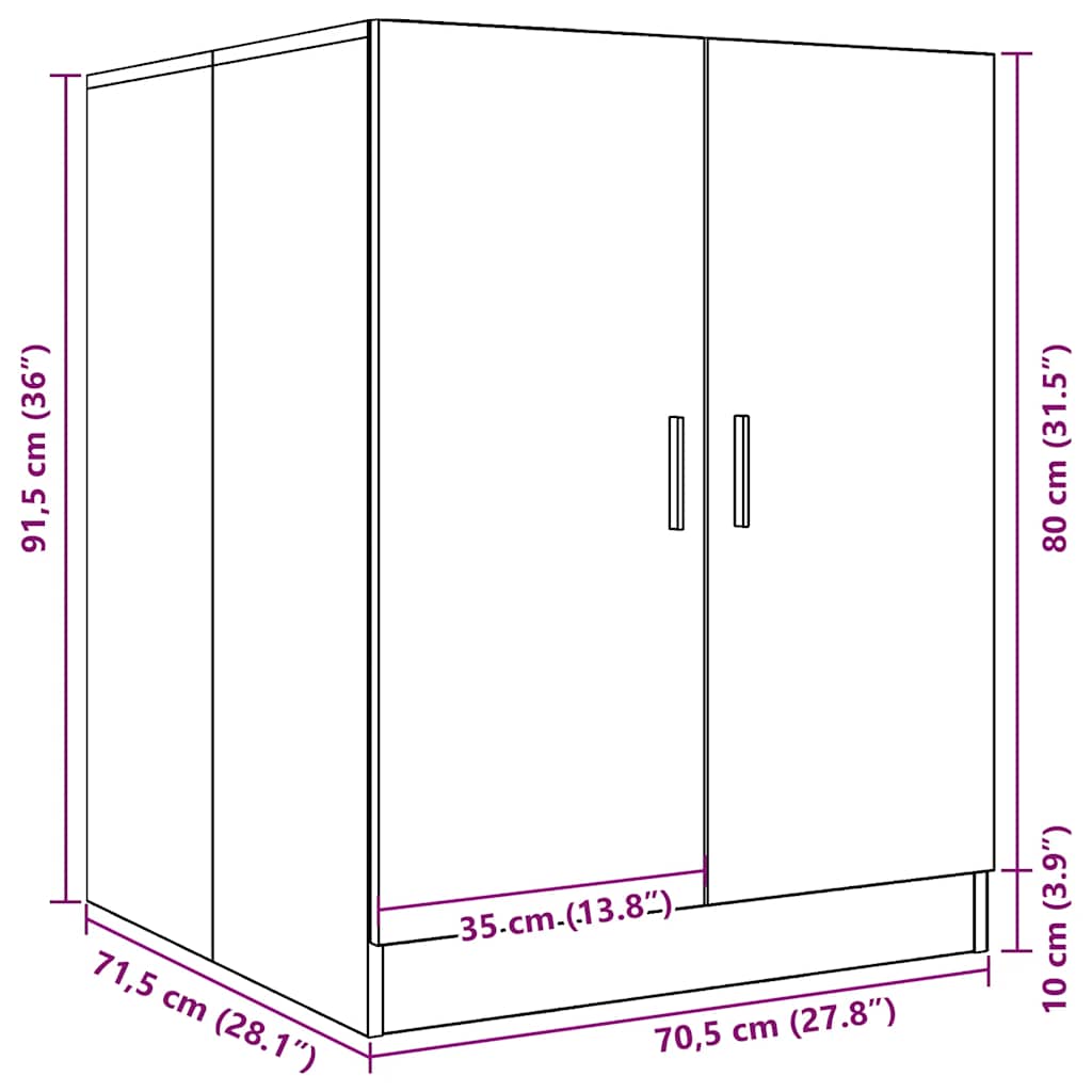 vaskemaskineskab 71x71,5x91,5 cm røget egetræsfarve