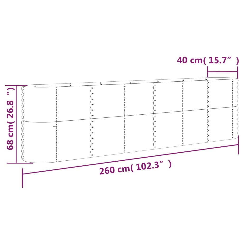 plantekasse 260x40x68 cm galvaniseret stål sølvfarvet