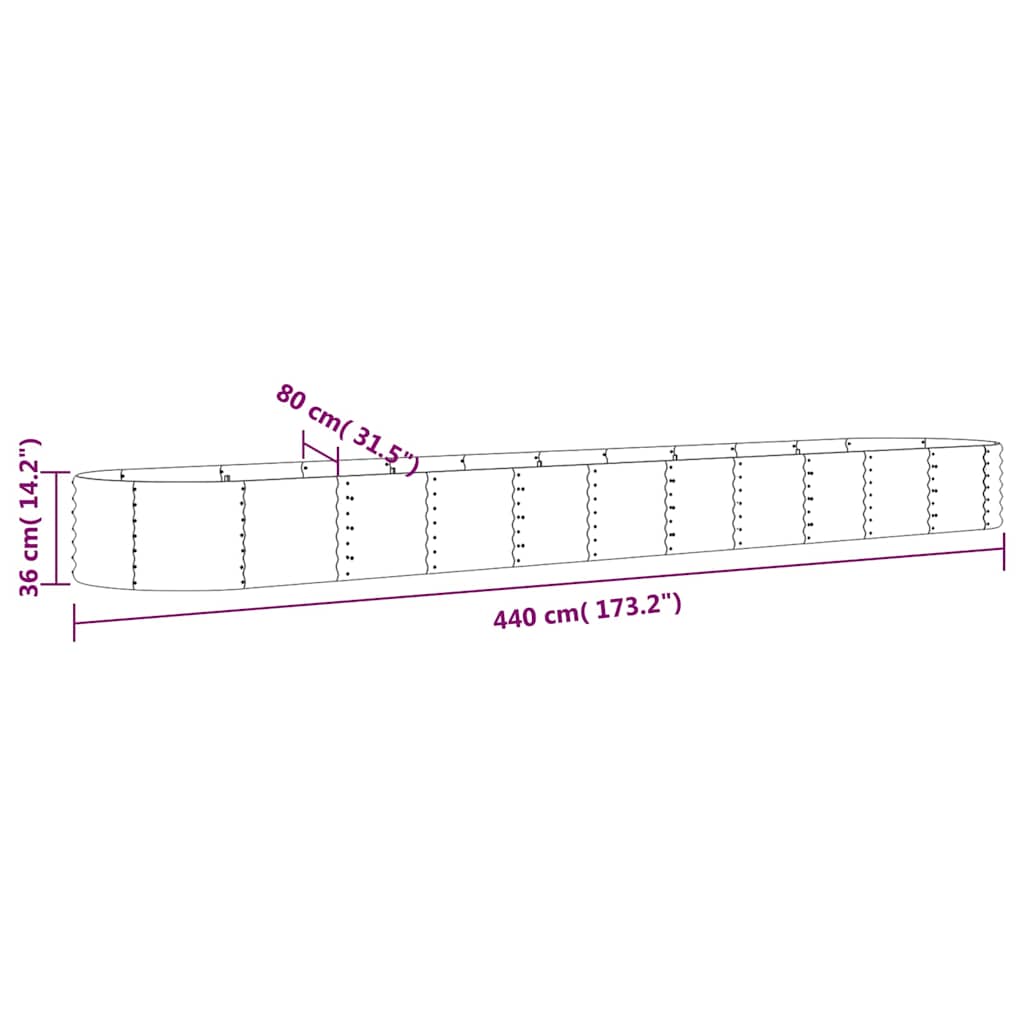 plantekasse 440x80x36 cm galvaniseret stål grøn