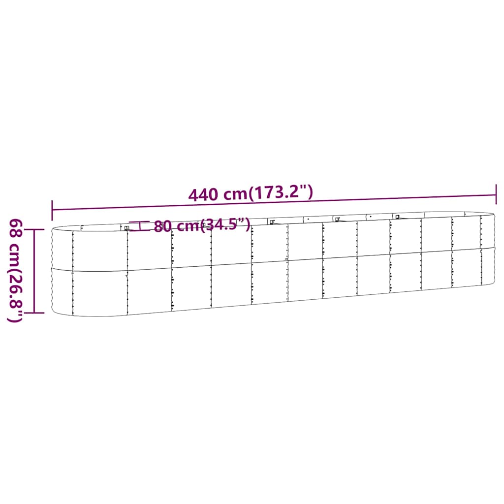 plantekasse 440x80x68 cm galvaniseret stål grøn