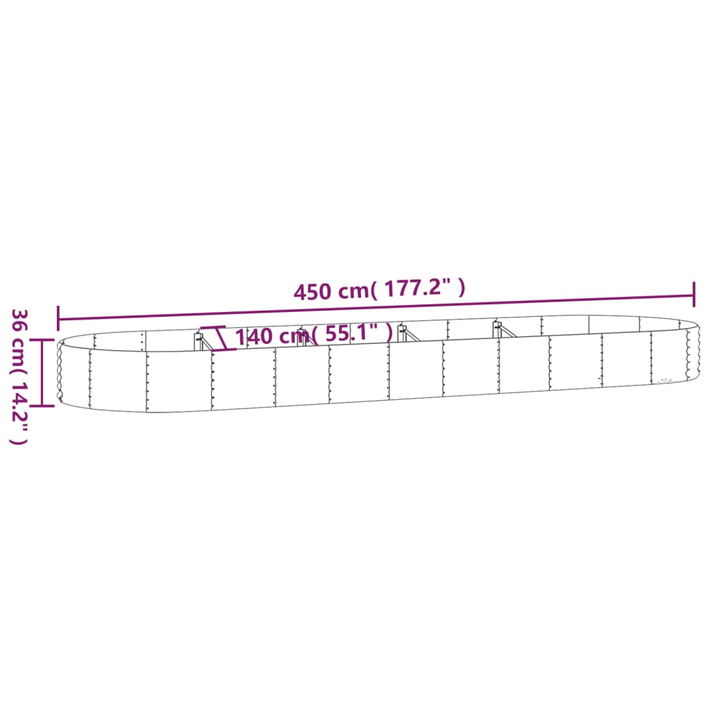 plantekasse 450x140x36 cm galvaniseret stål brun