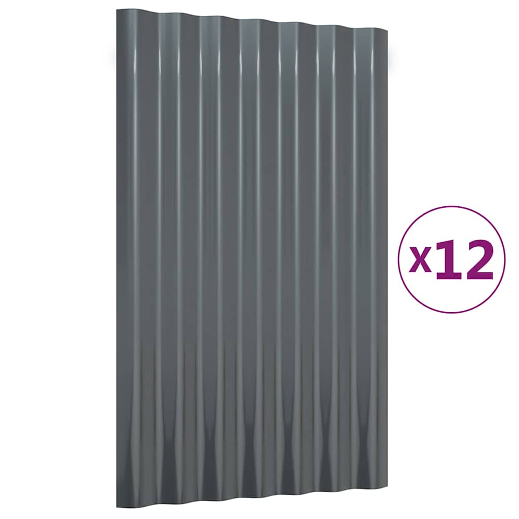 tagplader 12 stk. 60x36 cm galvaniseret stål antracitgrå