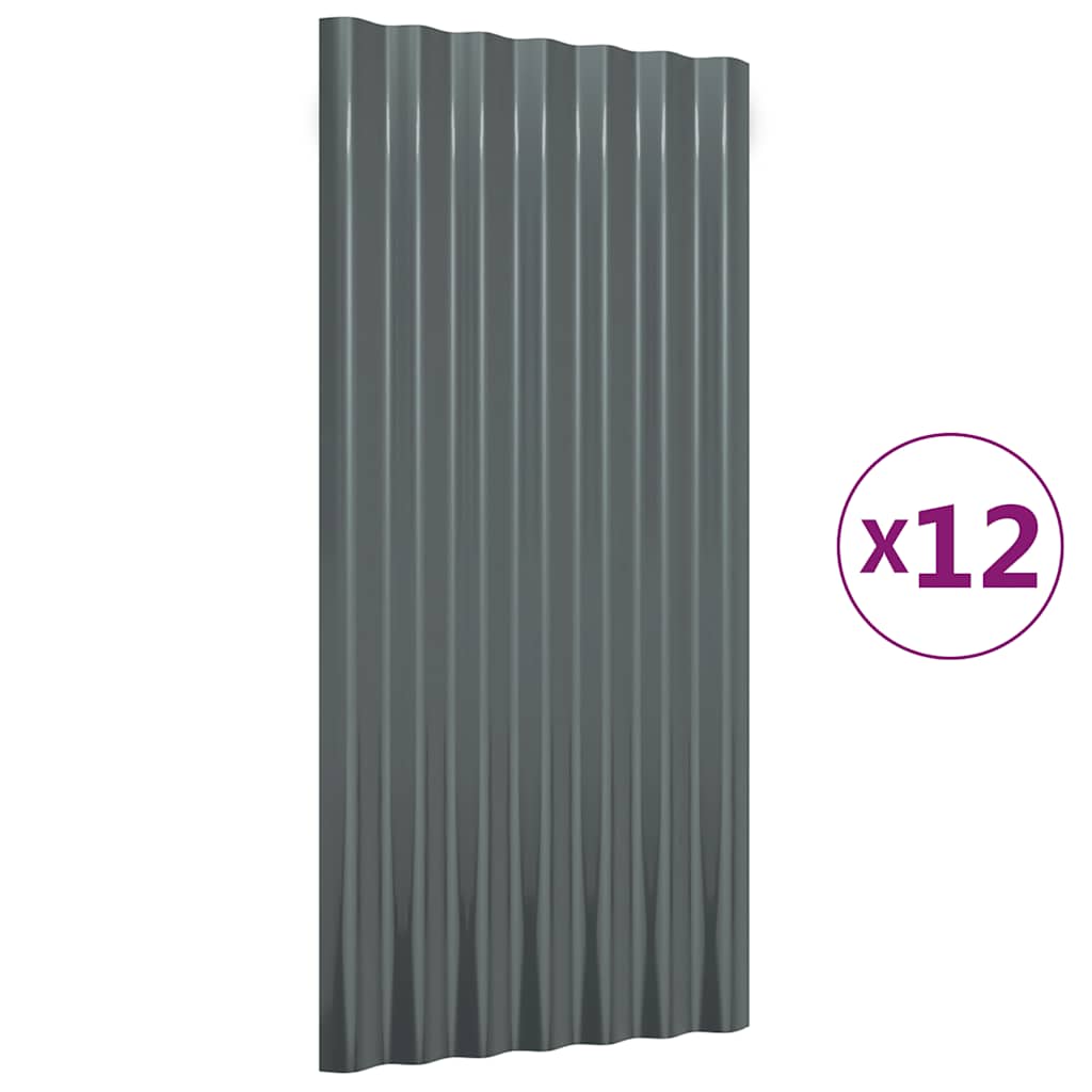 tagplader 12 stk. 80x36 cm galvaniseret stål antracitgrå