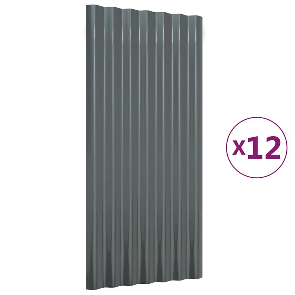 tagplader 12 stk. 80x36 cm galvaniseret stål antracitgrå