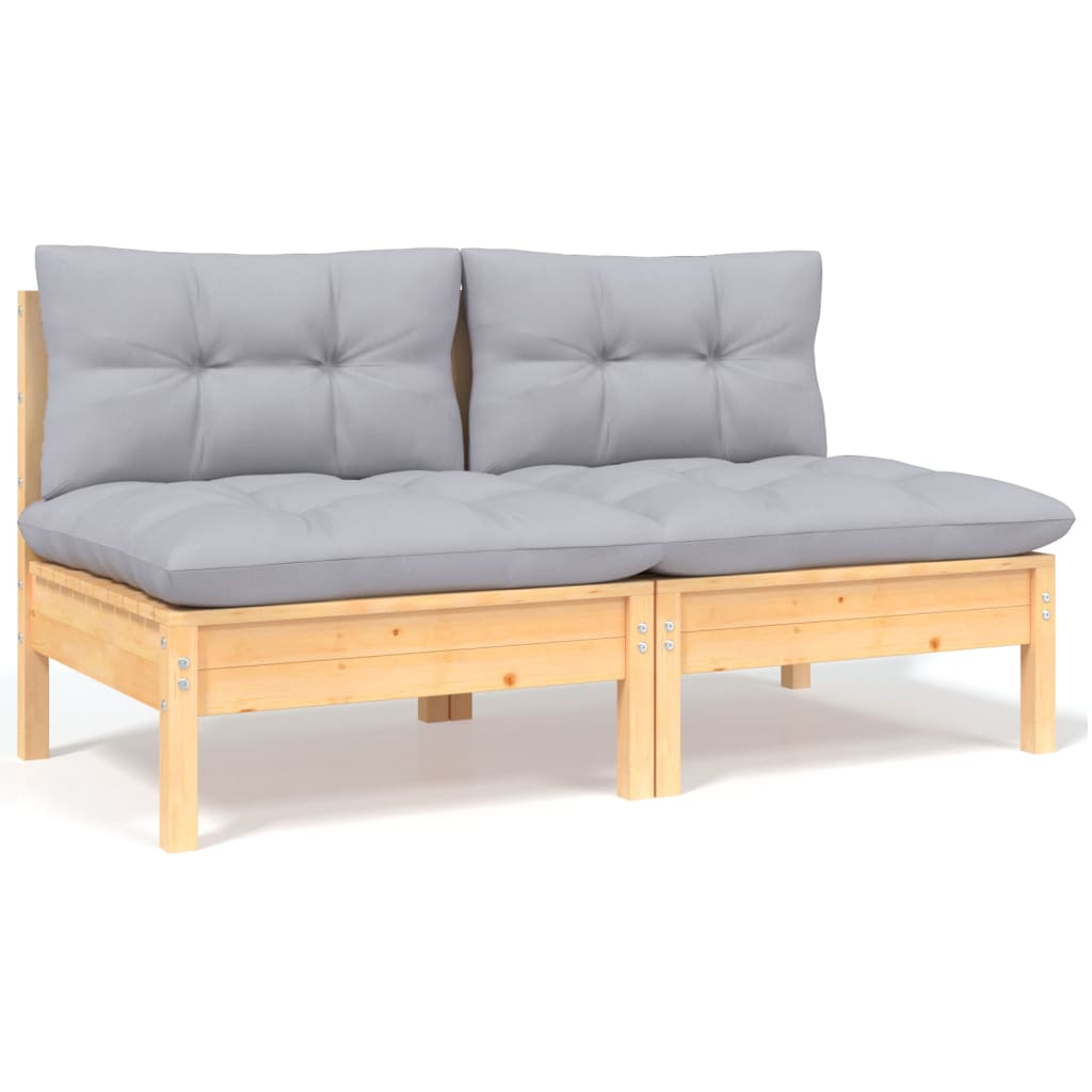 loungesæt til haven 6 dele med grå hynder massivt fyrretræ