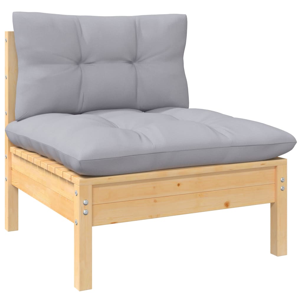 loungesæt til haven 8 dele med grå hynder massivt fyrretræ