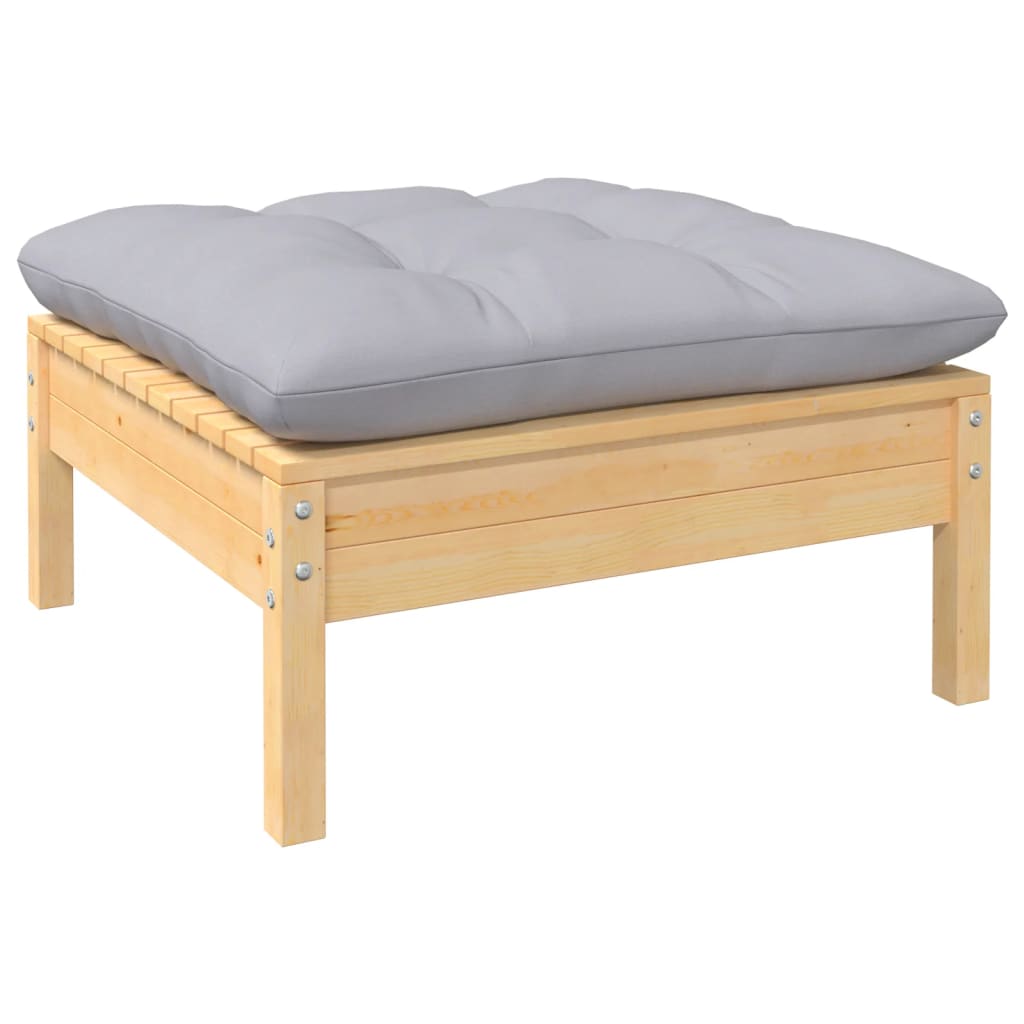 loungesæt til haven 8 dele med grå hynder massivt fyrretræ
