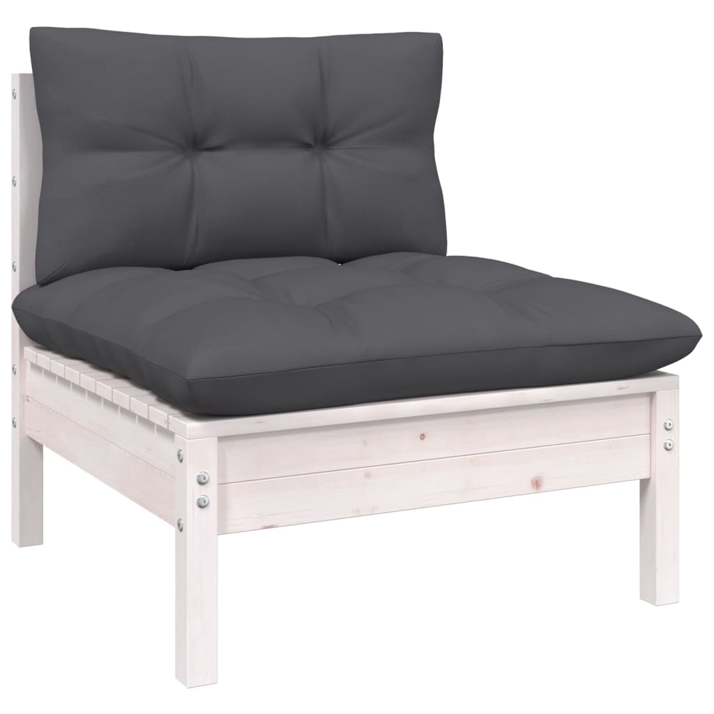 loungesæt til haven 8 dele med hynder massivt fyrretræ hvid